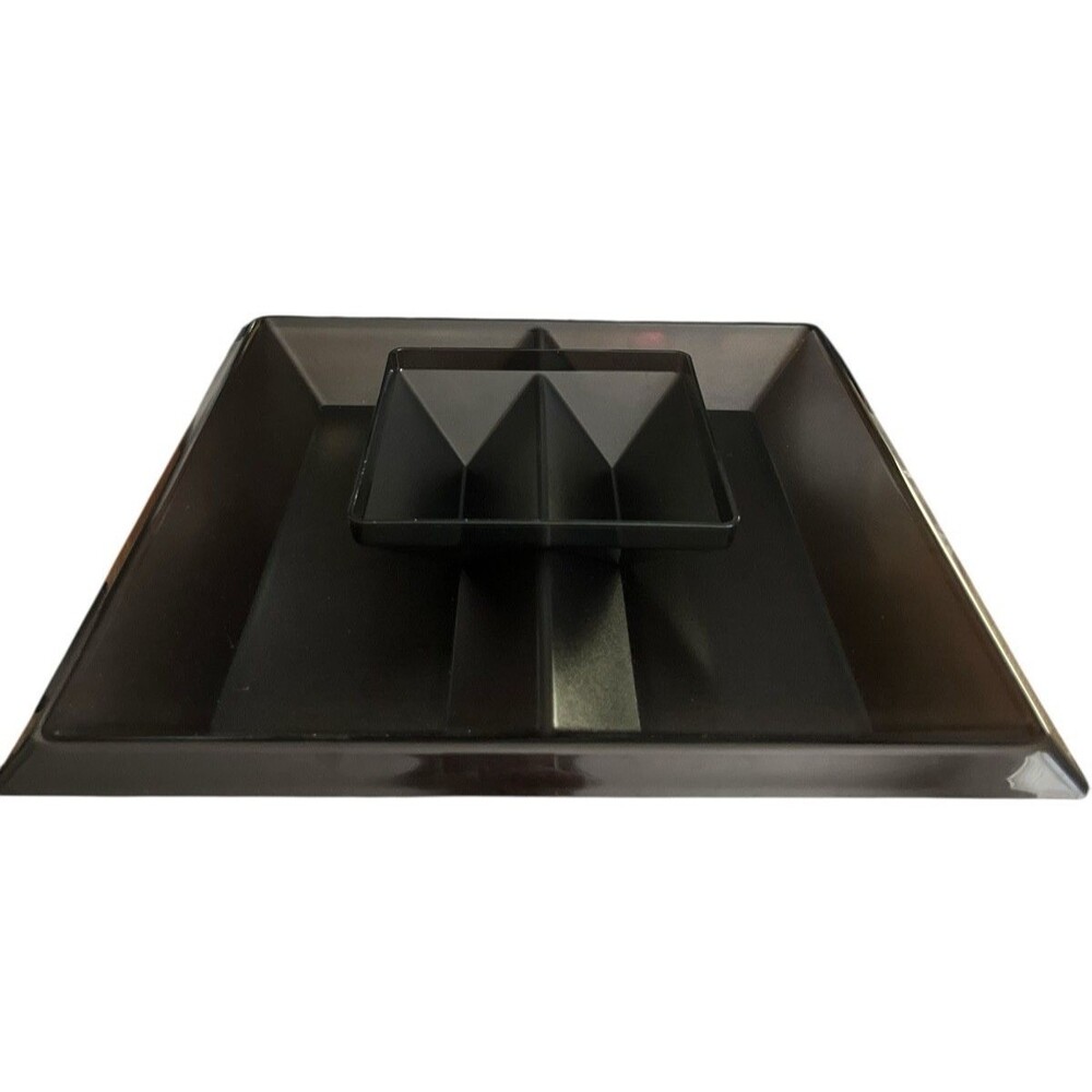 Vintage Black Tupperware ChIp Veggie Fruit Serving Tray Dip Bowl Lid!